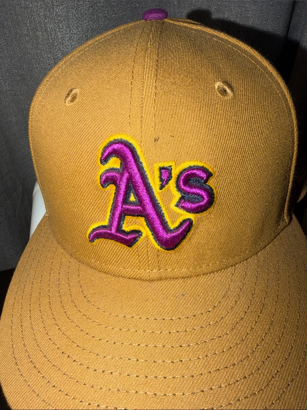Oakland A's’ men’s fitted in Brown with Purple Logo